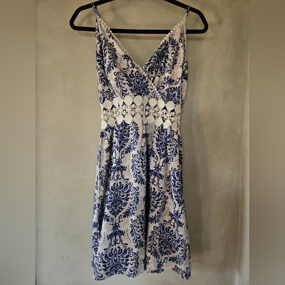 SHEIN Dresses & Skirts - SHEIN | Blue and Cream Lace Midi Dress, Size M (Made Small)